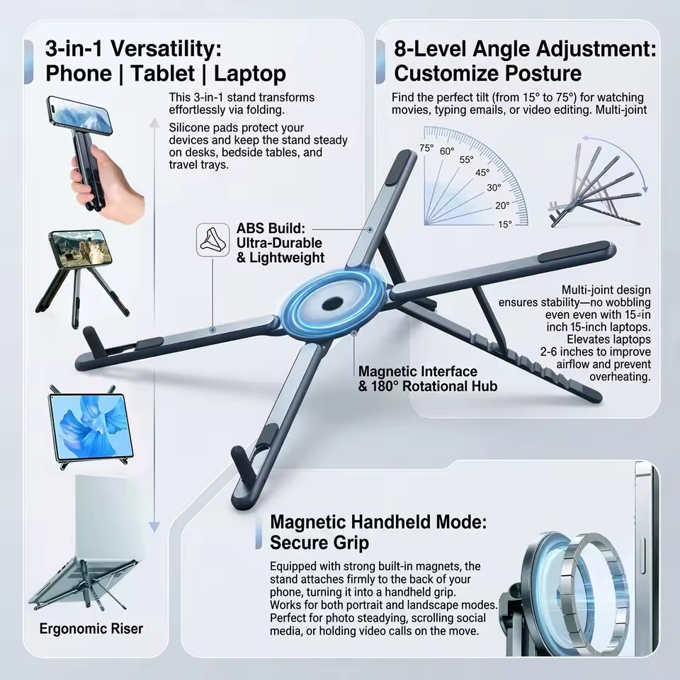 Essential Tablet Accessories - Taşınabilir Manyetik Telefon Tutucu ve Selfie