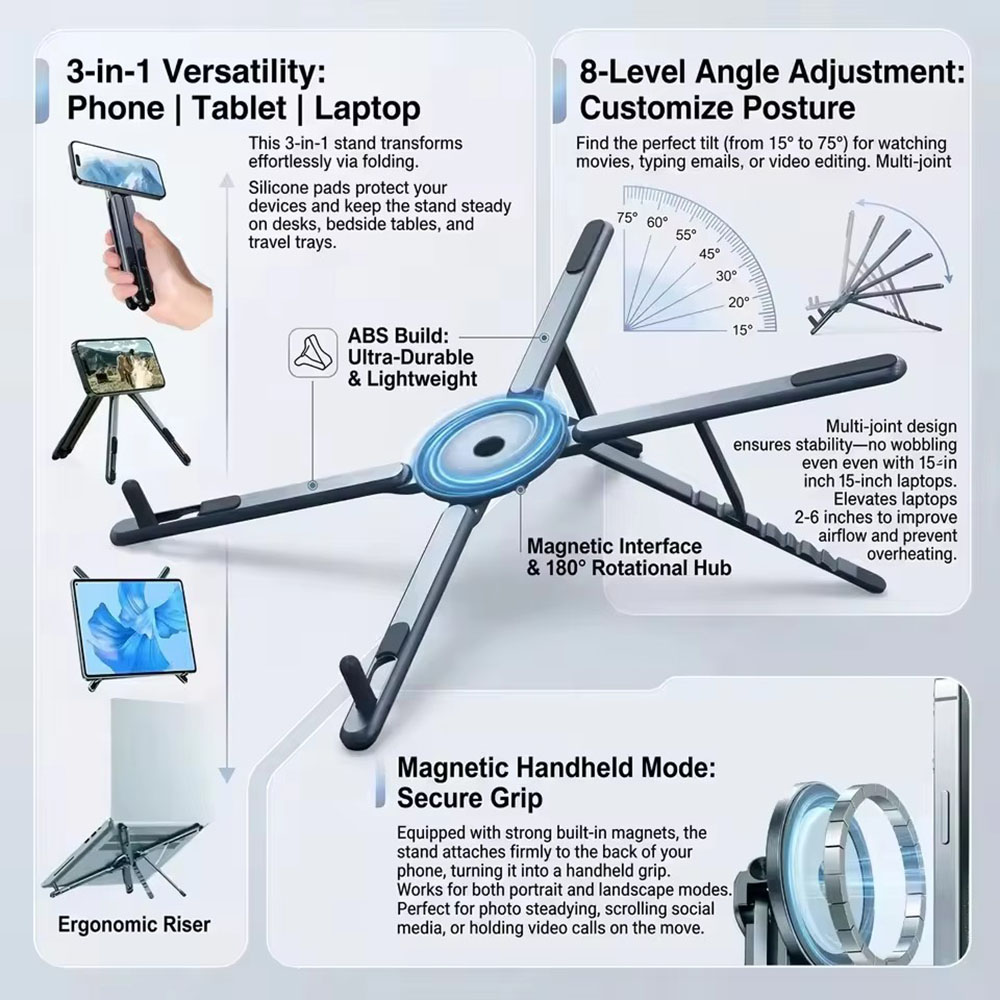 Essential Tablet Accessories - Taşınabilir Manyetik Telefon Tutucu ve Selfie